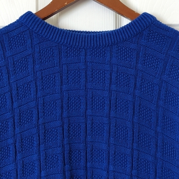 Claiborne 90's Vintage Classic Woven Jacquard Knit Crewneck Sweater Blue XL - Picture 2 of 9